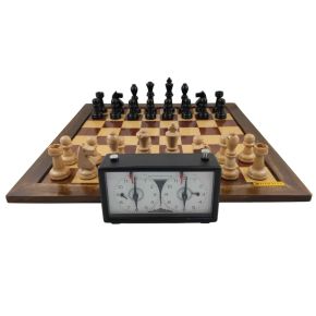 Tabuleiro de Xadrez Luxo + Peças de Xadrez em Madeira Nobre + Relógio para Xadrez Analógico - BOTTICELLI - Cód. 1021621