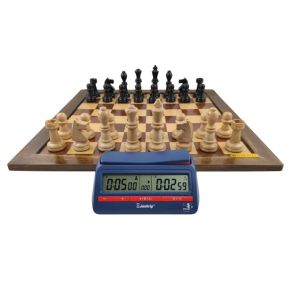 Tabuleiro de Xadrez Luxo + Peças de Xadrez em Madeira Nobre + Relógio para Xadrez Digital - BOTTICELLI - Cód. 1021688