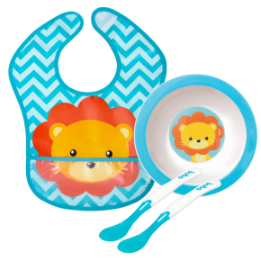 Kit Refeição para Bebê com Babeiro + Prato + Colheres Termossensíveis - Buba - Leão - KB4