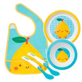 Kit Refeição para Bebê com Babeiro + Pratos + Colheres Termossensíveis - Buba - Limão - KB2